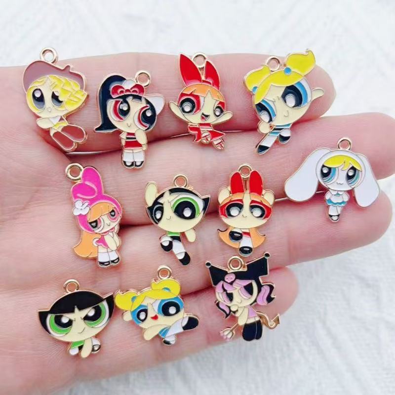 Drop Earrings - 10pcs Alloy Oil-Dripping Cartoon Girl Pendant,