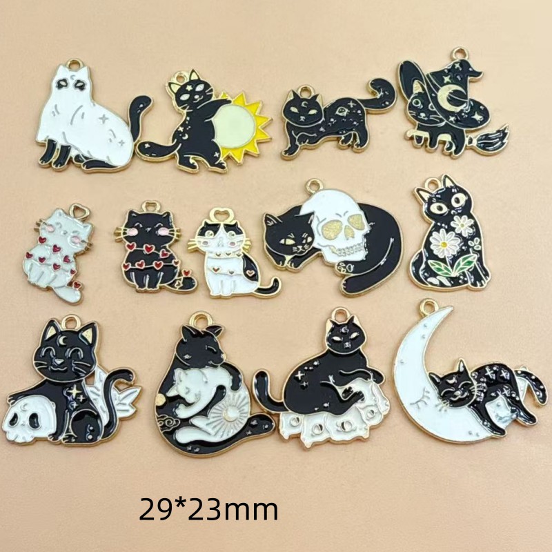Drop Earrings - 10pcs Original Alloy Enamel Black Cat