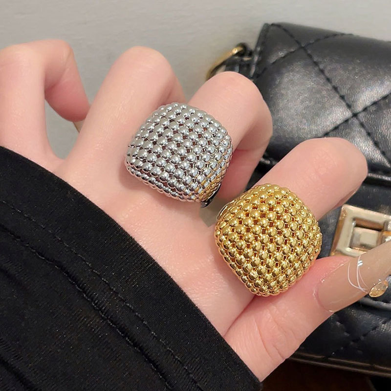 Couple Ring Set - Vintage Hollow Metal Geometric Round Ball