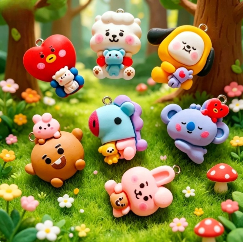 7pcs BT21 Resin Cartoon Charm  - Drop Earrings recension och pris