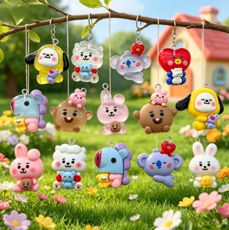 7pcs BT21 Resin Cartoon Charm  - Drop Earrings recension och pris